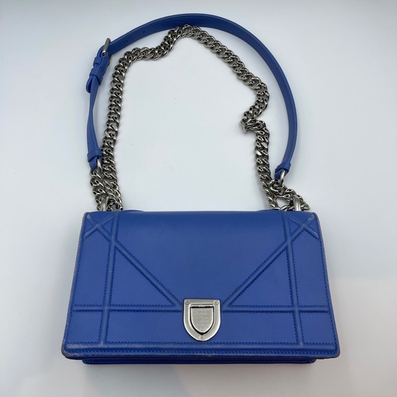 Christian Dior small Diorama flap bag in blue silver leather shoulder bag - Picture 8 of 16